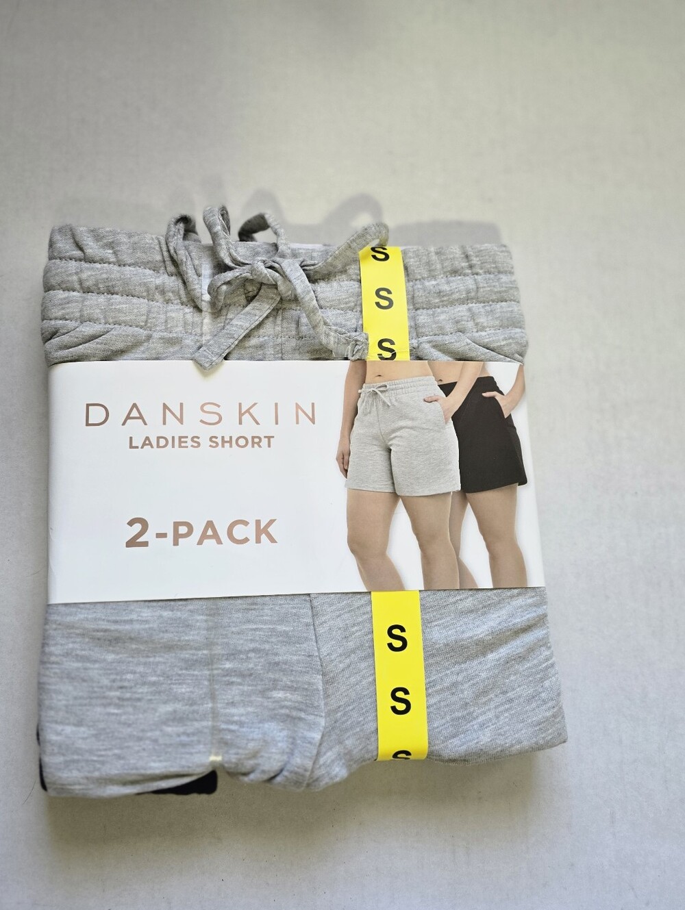 Danskin Ladies 2-Pack Drawstring Shorts - Light Gray & Black